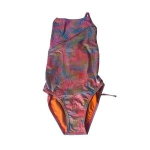 Speedo Throwing Shade One Piece Swimsuit Vibe Collection Pink Palm Cheeky 32 NEW